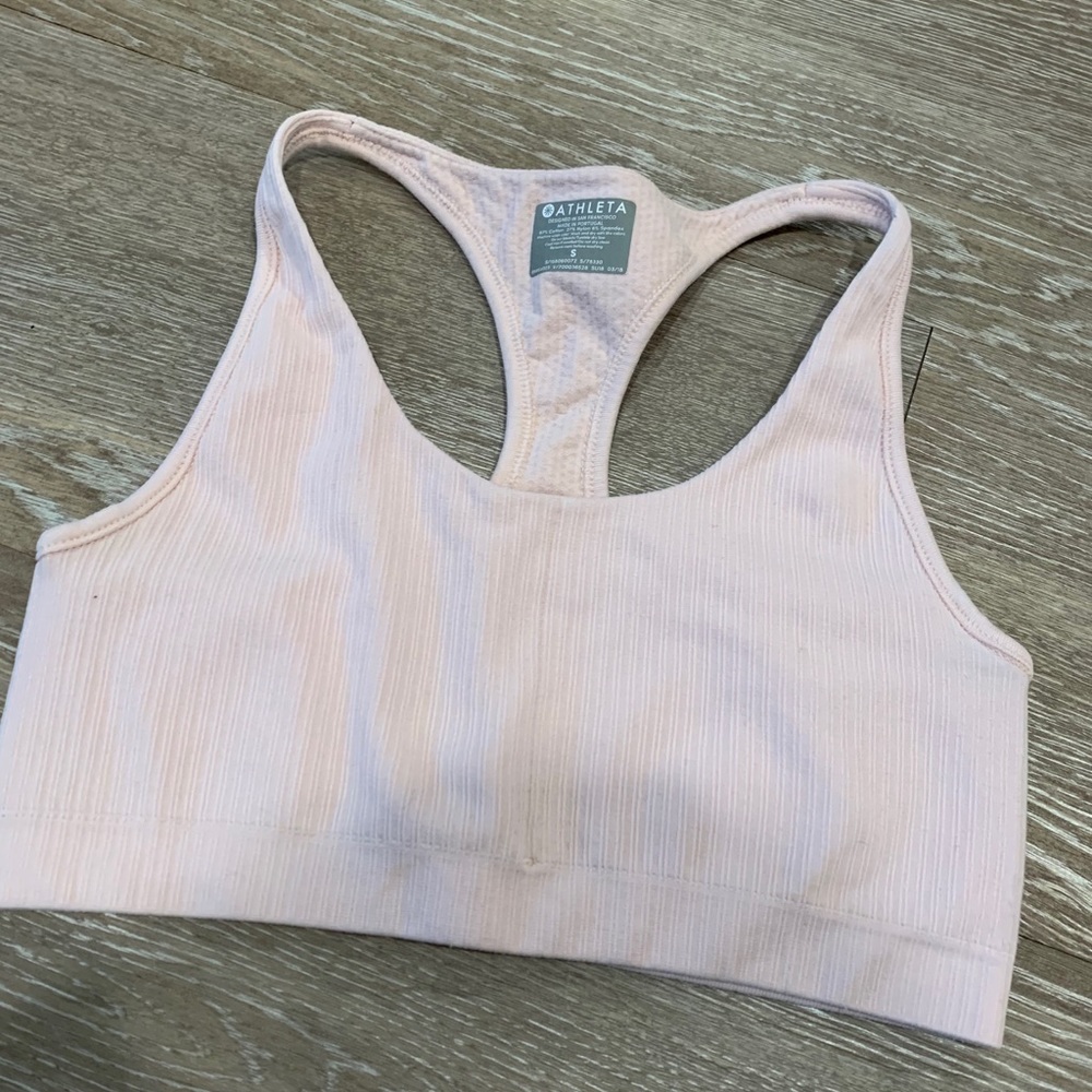 Pale pink Athleta sports bra